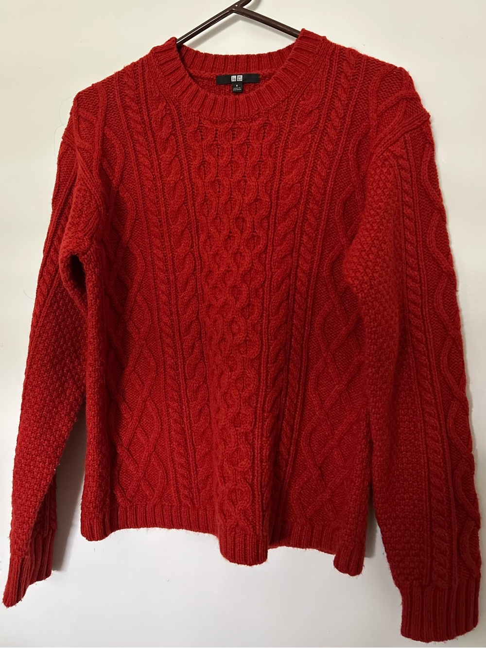 Uniqlo Bright Red Cable-Knit Crewneck Sweater